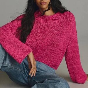 Anthropologie cropped mockneck sweater in fuchsia Sz Medium